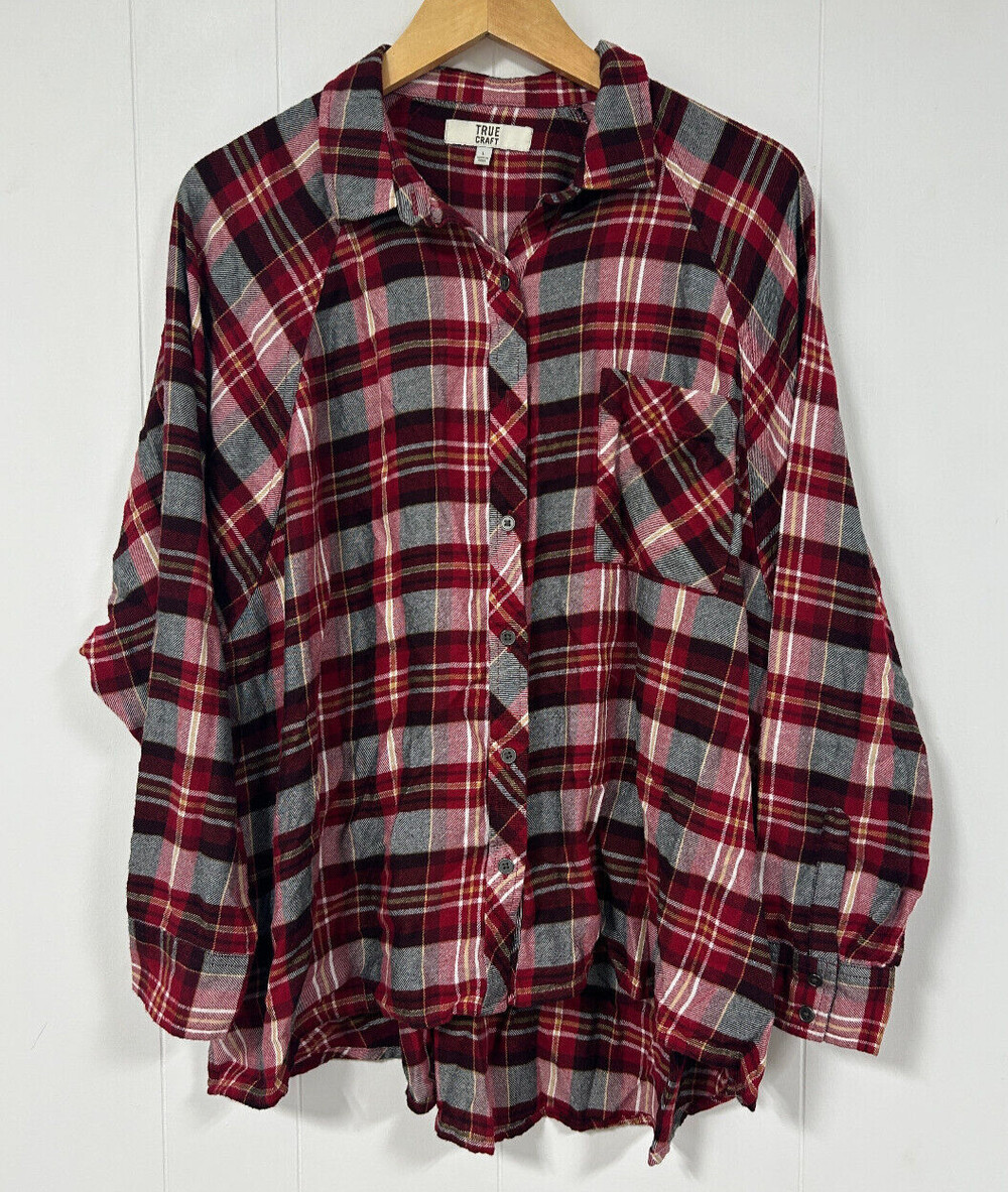True Craft Woman's Sz Large Plaid Flannel Long sleeve Button Down Shirt